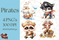 Cartoon Pirate Kids and Animals PNG Clipart for Fun Designs Product Image 1