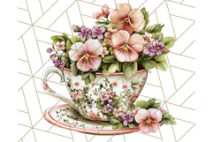 Vintage Floral Teacup Clipart PNG, Blooming Teacups Clip Art Product Image 5