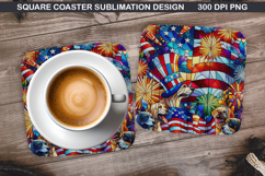 Dog Coaster Sublimation, 4th Of July Coaster PNG Product Image 1