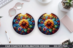 Flower Car coaster sublimation, Summer Coaster PNG Design Product Image 1