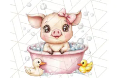 Farm Animal Babies in Bubble Bath PNG, Nursery Clipart Product Image 5