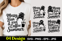 Messy Bun Iced Coffee Summer SVG PNG Product Image 1