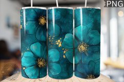 Teal Alcohol Ink Flower Tumbler Wrap -High Quality 300 Dpi Product Image 1