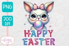 Happy Easter sublimation PNG, Cute Easter bunny bubble gum Product Image 1