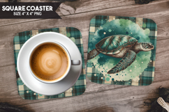 Turtle, Animal coaster, Buffalo Plaid Square Coaster PNG Product Image 1