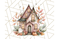 Watercolor Halloween Cottage Clipart, Ghosts &amp; Pumpkins Png Product Image 5