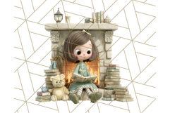 Whimsical Library Clipart with Cozy Readers and Books Product Image 5