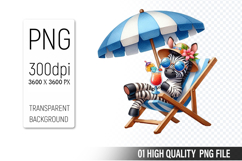 Summer Zebra Clipart PNG | Summer Watercolor Animals Product Image 1