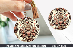 Flower Keychain Sublimation - Valentine Keychain PNG Design Product Image 1