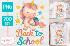 Back to school shirt PNG, Cute unicorn sublimation design Product Image 1