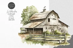 Farm clipart, Barn clipart, Watercolor clipart Product Image 1