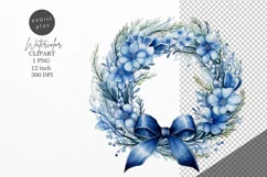 Christmas clipart, Wreath clipart, Blue Christmas Product Image 1
