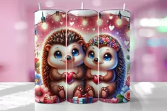 Valentine's Day Hedgehog Tumbler Wrap Sublimation Design Product Image 1