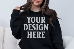 Gildan 18000 Black Mockup , Crewneck Sweatshirt Boho Mock-up Product Image 1