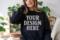 Black Gildan 18000 Crewnwck Sweatshirt Mockup, gildan 18000 Product Image 1