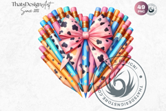 Pastel Coquette Pencil bow Clipart Set Girly School Supplies Product Image 10