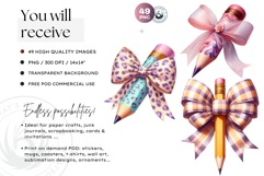 Pastel Coquette Pencil bow Clipart Set Girly School Supplies Product Image 2