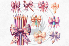 Pastel Coquette Pencil bow Clipart Set Girly School Supplies Product Image 4