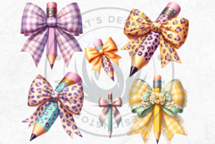 Pastel Coquette Pencil bow Clipart Set Girly School Supplies Product Image 5
