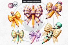 Pastel Coquette Pencil bow Clipart Set Girly School Supplies Product Image 8