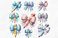 Pastel Coquette Pencil bow Clipart Set Girly School Supplies Product Image 9