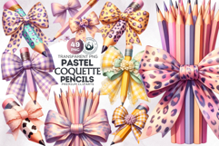Pastel Coquette Pencil bow Clipart Set Girly School Supplies Product Image 1