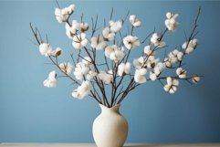 Elegant cotton branches in vase against blue background Product Image 1