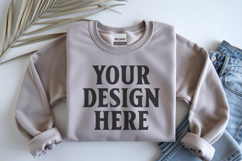 Gildan 18000 Sand Folded Flat Lay Mockups Product Image 1