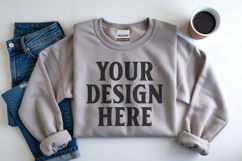 Gildan 18000 Sand Folded Flat Lay Mockups Product Image 1