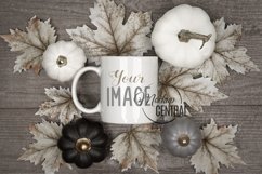 Fall Halloween Coffee Mug Glass Cup Mockup on Table, JPG Product Image 1