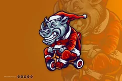 Rhino Mascot on fancy Dress santa claus riding Unicycle Svg Product Image 1