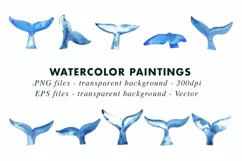 Watercolor Whale Tails Illustration Clip Art PNG & Vector Product Image 2