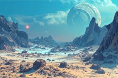 Surreal alien desert landscape with futuristic elements Product Image 1
