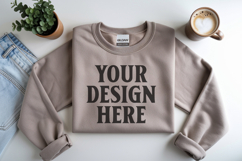 Gildan 18000 Sand Folded Flat Lay Mockups Product Image 1