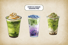 Matcha Latte Clipart Bundle 4 PNG Product Image 3