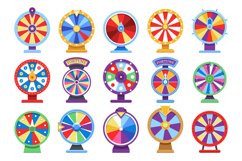 Fortune wheels flat icons set. Spin lucky wheel casino money Product Image 1