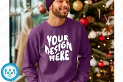 Purple men Sweatshirt empty space Mockup, christmas Gildan Product Image 1