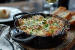 Baked cheesy scalloped potatoes in cast iron skillet Product Image 1