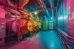 Colorful industrial boiler room interior Product Image 1