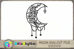 Floral Crescent Moon Svg, Floral Moon Svg, Moon Svg File Product Image 1