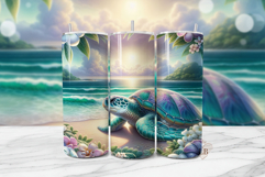 Tropical Turtle Tumbler Wrap, 20oz Sunset Beach PNG Product Image 1