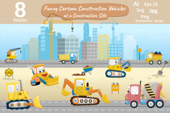 Funny Cartoon Construction Vehicles Vector Set Product Image 1