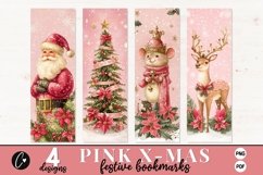Pink Christmas Printable Bookmarks, Christmas Bookmarks Product Image 1