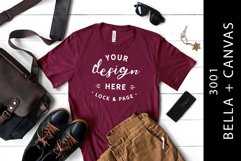 Male Maroon Bella Canvas 3001 T-Shirt Mockup Product Image 1