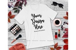 White Shirt Mock Up, Autumn Bella Canvas 3001 Tshirt Mockup Product Image 1