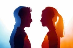 Silhouettes of Man and Woman on a Colored Background Product Image 1