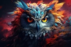 Brightly Colored Owl With Glowing Eyes and Feathers Product Image 1