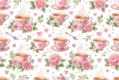 Watercolor teacup and flower seamless pattern Product Image 1