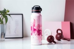 Stylish water bottle with splatter design on modern desk Product Image 1