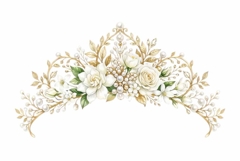 bridal tiara with white flowers pearls gold details clipart Product Image 1
